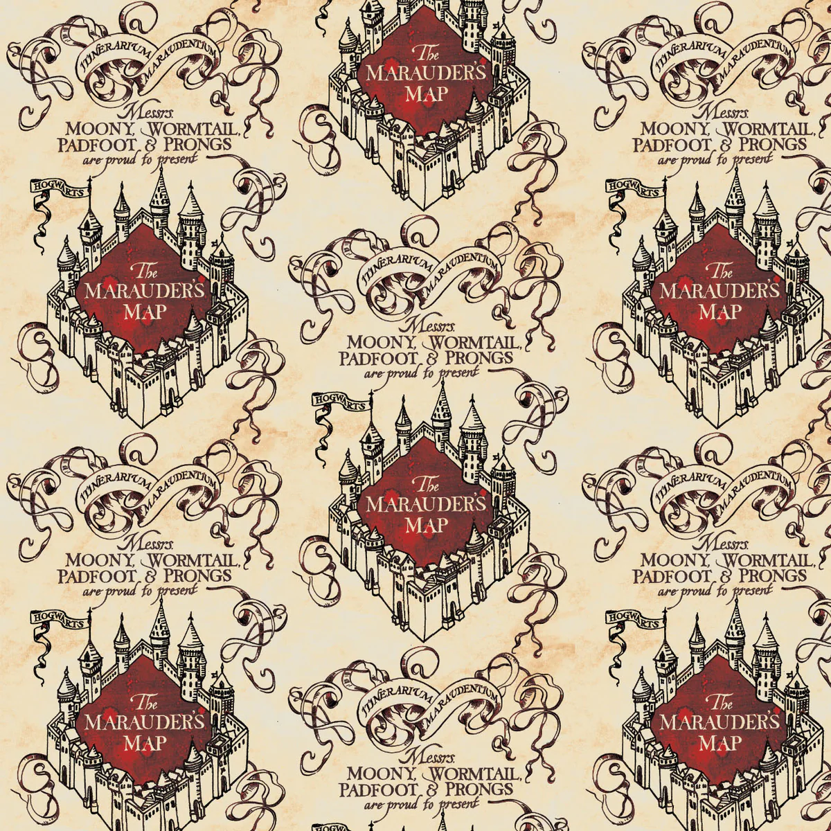 Marauder's Map Parchment Print Fabric