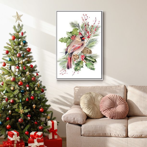 Vintage Christmas Holly Print Canvas
